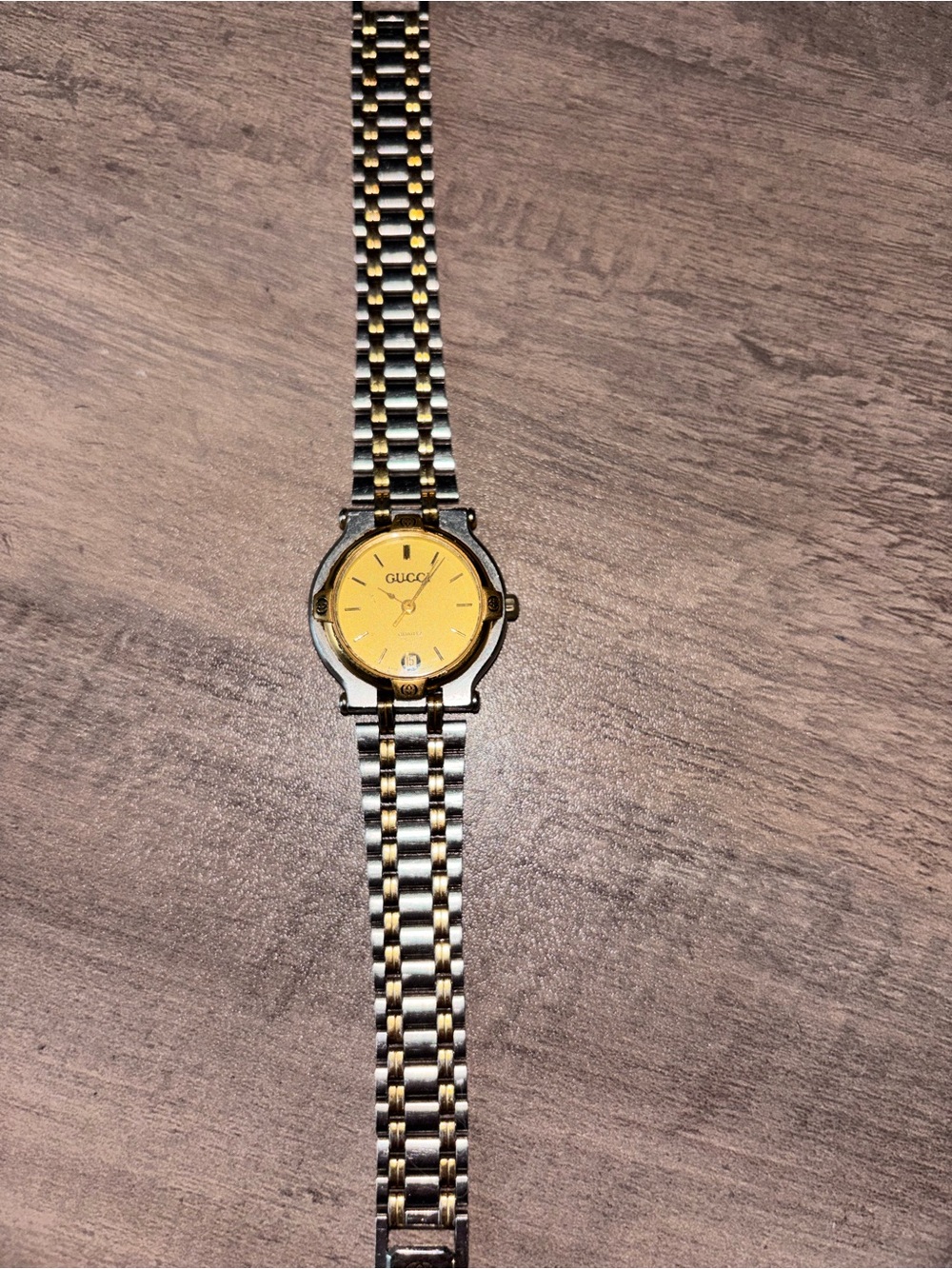 Gucci Two-Tone Gold and Silver Bracelet Watch with Yellow Dial